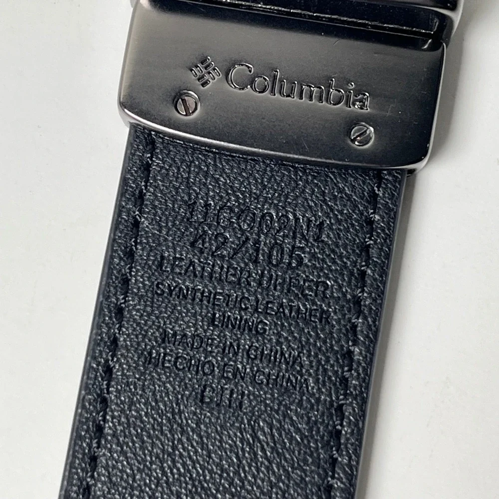 Columbia Leather Belt Mens Size 42 Reversible Black Brown Gunmetal Buckle Office